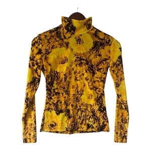 Richard Quinn Velvet Top Floral yellow black Turtleneck US 6 UK 10 small $965